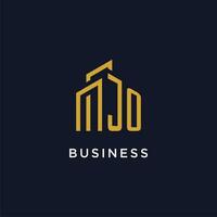 JO initial monogram with building logo design vector