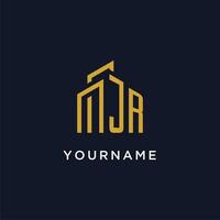 JR initial monogram with building logo design vector