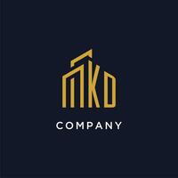 KD initial monogram with building logo design vector