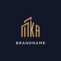 KA initial monogram with building logo design vector