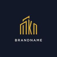 KN initial monogram with building logo design vector