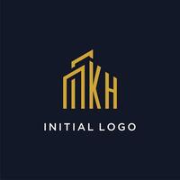 KH initial monogram with building logo design vector
