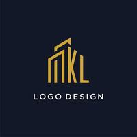 KL initial monogram with building logo design vector