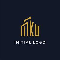 KU initial monogram with building logo design vector