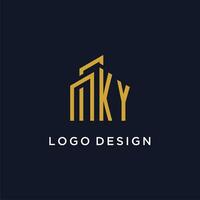 KY initial monogram with building logo design vector
