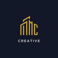 MC initial monogram with building logo design vector