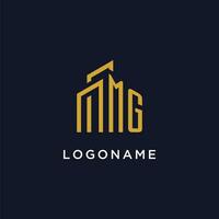 MG initial monogram with building logo design vector