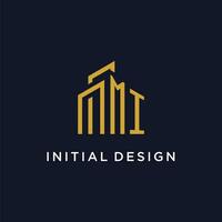 MI initial monogram with building logo design vector