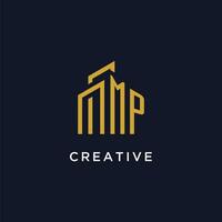 MP initial monogram with building logo design vector