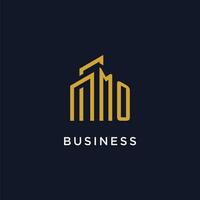 MO initial monogram with building logo design vector