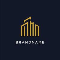 MN initial monogram with building logo design vector