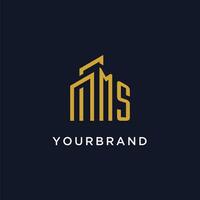 MS initial monogram with building logo design vector