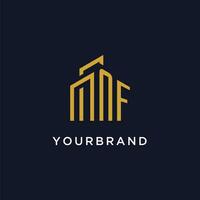 NF initial monogram with building logo design vector