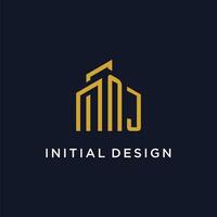 NJ initial monogram with building logo design vector