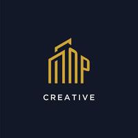 NP initial monogram with building logo design vector