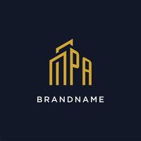 PA initial monogram with building logo design vector