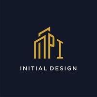 PI initial monogram with building logo design vector