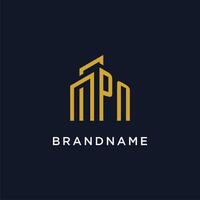 PN initial monogram with building logo design vector