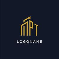 PT initial monogram with building logo design vector
