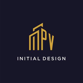 PV initial monogram with building logo design vector