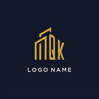 QK initial monogram with building logo design vector