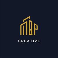 QP initial monogram with building logo design vector