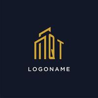 QT initial monogram with building logo design vector