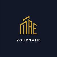 RE initial monogram with building logo design vector