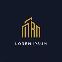 RM initial monogram with building logo design vector