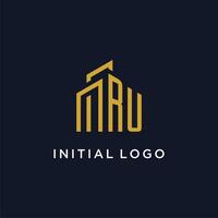 RU initial monogram with building logo design vector