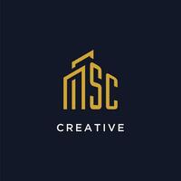 SC initial monogram with building logo design vector