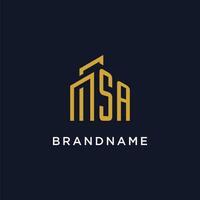 SA initial monogram with building logo design vector