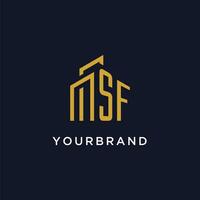 SF initial monogram with building logo design vector