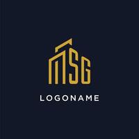 SG initial monogram with building logo design vector