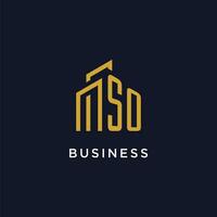 SO initial monogram with building logo design vector