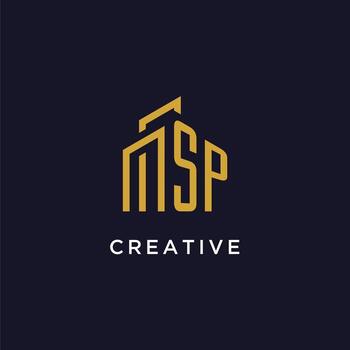 SP initial monogram with building logo design vector