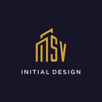 SV initial monogram with building logo design vector