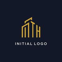 TH initial monogram with building logo design vector
