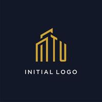 TU initial monogram with building logo design vector