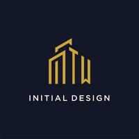 TW initial monogram with building logo design vector