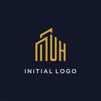 UH initial monogram with building logo design vector