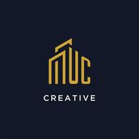 UC initial monogram with building logo design vector