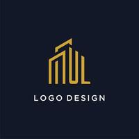 UL initial monogram with building logo design vector