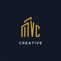 VC initial monogram with building logo design vector