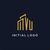 VU initial monogram with building logo design vector