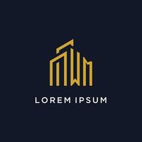 WM initial monogram with building logo design vector