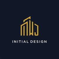 WJ initial monogram with building logo design vector