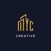 YC initial monogram with building logo design vector