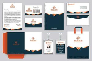 Corporate orange  and black color stationery design vector