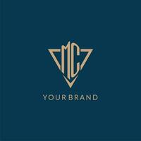 MC logo initials triangle shape style, creative logo design vector